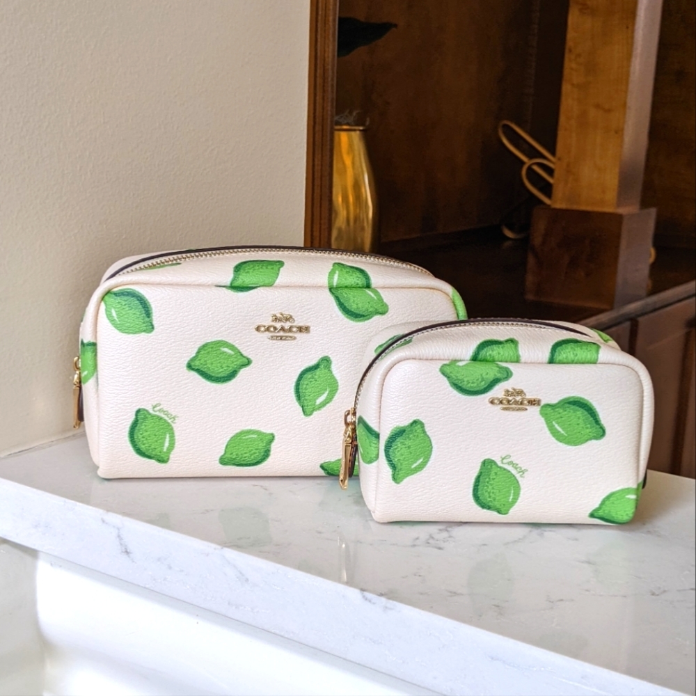 Coach lime print cosmetic back and small mini case pouch
